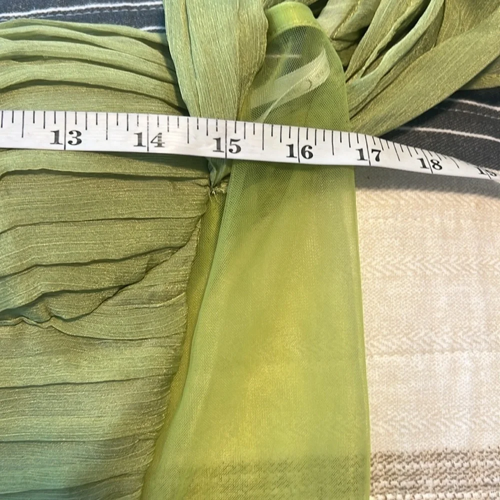 Miss Circle,Couture Clothier,Siren Olive, Silk Mesh,Lantern Sleeve Draping Dress